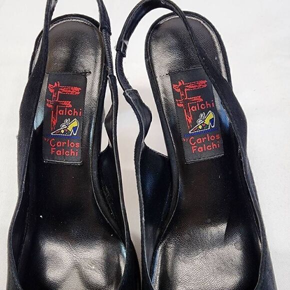 Carlos Falchi Vintage Slingback Heels Black Suede Pumps Size 7 - Picture 5 of 11